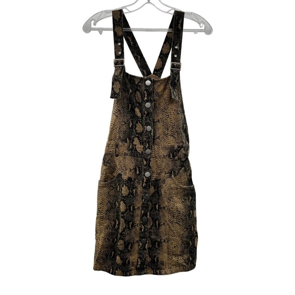 Le Lis Women's Snake Print Bib Dress Tan/Black Size Small Above Knee
